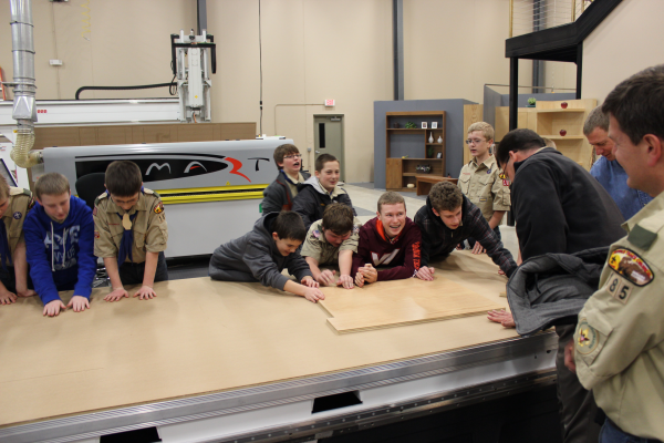 Boy Scouts learn about Universal Vacuum on a Thermwood Model 43