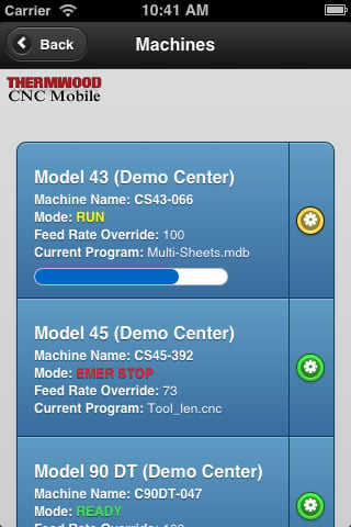 Thermwood CNC Mobile App - Machine Listing Display