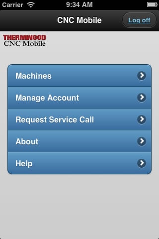 Thermwood CNC Mobile App - Main Screen