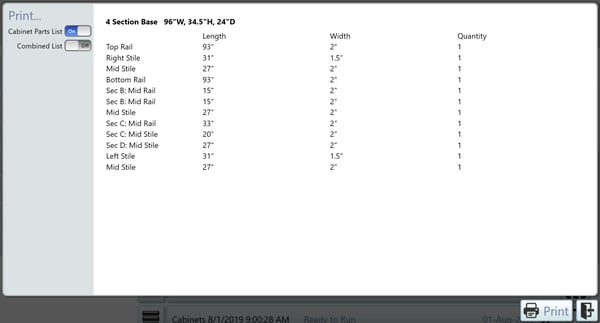 Cut Ready now has the ability to generate a dimensional listing of all face frame parts.