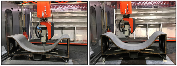 Machining (left) and Probe (right) operation on a Thermwood LSAM