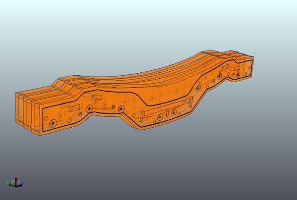 Inner views of layers of the mold with holes and slots in place