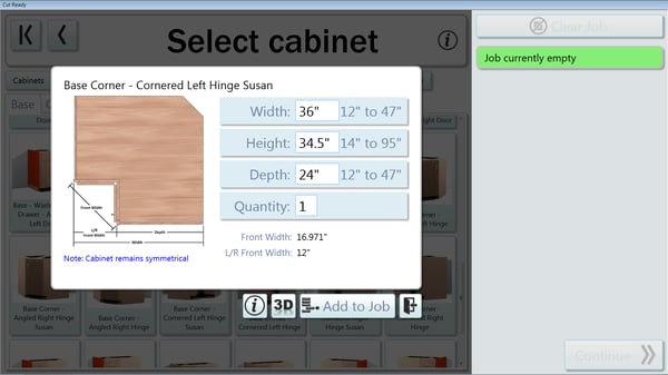 Now resize width and depth of corner cabinets in the Cut Center Now resize width and depth of corner cabinets in the Cut Center