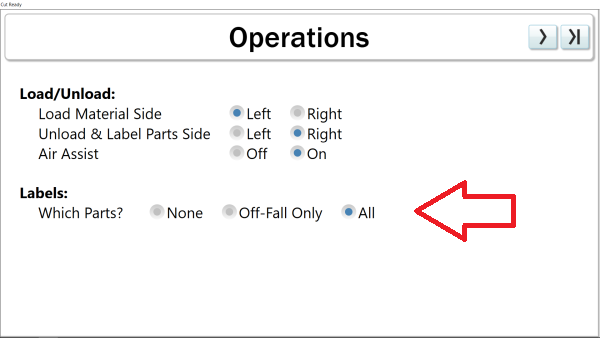 Cut Ready Operations Screen