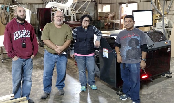 Cody, John, Christina and Alberto of ‪‎Arkansas Wood Doors‬ with their new ‪‎Thermwood‬ ‎CutReady‬ ‎Cut Center‬ at their shop.